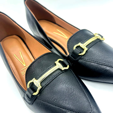 Vizzano 1220-378 Block Heel Pointy Toe Pump in Black Napa